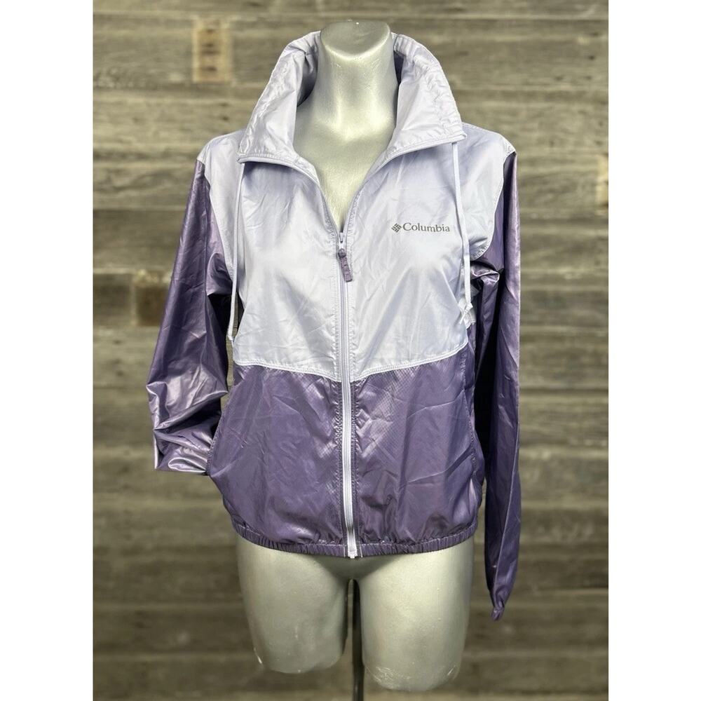 Columbia Jacket Womens XS Purple Colorblock Windbreaker Full Zip Lightweight